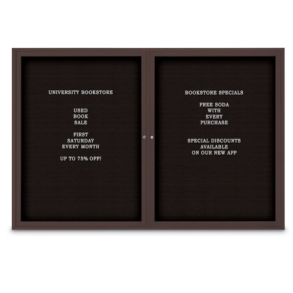 United Visual Products 48"x24" 1-Door Enclosed Outdoor Letterboard, Black Felt/Bronze Alum UV1166DSD4824-BRONZE-BLACK - main